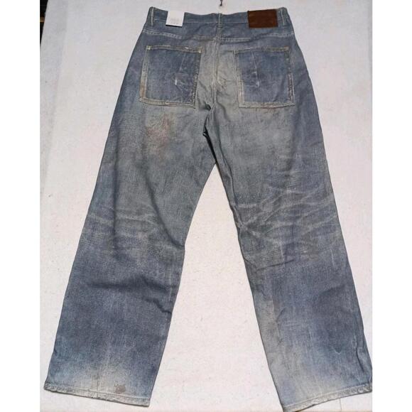 ZARA Baggy Fit Straight Leg Size 34 Distressed Jeans NWT - Picture 2 of 8